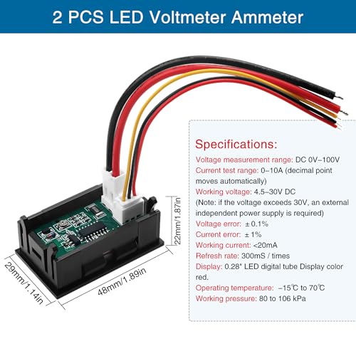 VooGenzek 2 PCS 0.28" LED Voltmeter Ammeter, Detector Voltage Current Meter Panel Amp Volt Gauge - Image 2
