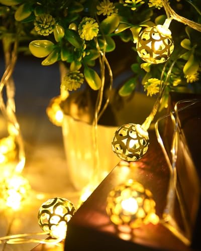 Image of K D Metal Ball String Lights for Decoration -14 LED Ball 3.8 Meter Moroccan LED Fairy Lights, Warm Yellow Decorative Lights for Home, Room, Parties & Festivals