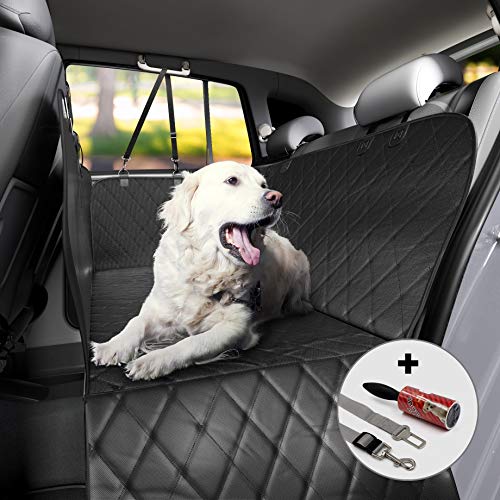 Dog Car Backseat Cover, Heavy Duty Pet Hammock Cover, Large Side Flaps. Full Car/SUV Protection - Doors, Backseat & Floor - Waterproof, Nonslip, Washable, Bonus Lint Roller & Dog Seat Belt by TrioGato