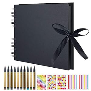 Leenou Fotoalbum Zum Selbstgestalten 80 Schwarze Scrapbook Fotoalbum Seiten 40 Blatt Fotobuch zum Einkleben DIY…