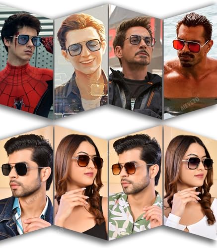 AIEYEZO Tony Stark Sunglasses Vintage Square Metal Frame Eyeglasses for Men Women - Iron Man and Edith Sun Glasses2