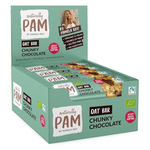 Naturally Pam Oat Bar – Bio & veganer Haferriegel, glutenfrei & ohne Rohrzucker – Natürlich leckerer Müsliriegel-Snack von Pamela Reif - Chunky Chocolate 12x40g