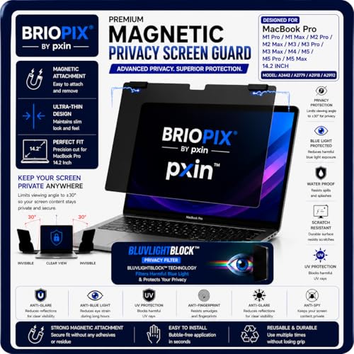 Image of Pxin Briopix Magnetic Privacy Screen compatible with 14 Inch Mac book Pro | Anti Blue | Anti Glare | UV (A /B /C) Block | Nano Privacy Filter