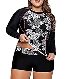 LALAGEN Women's Long Sleeve Sun Protection Rashguard Swimwear Athletic Tankini Black XXL