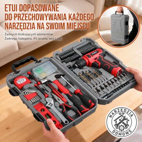 Hi-Spec Zestaw Narzędzi z Wiertarko-Wkrętarką Akumulatorową 8V USB – Kompletny Zestaw DIY do Domu, Bezprzewodowy Elektrowkrętak, Kompaktowa Walizka