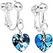 Body Candy Handcrafted Silver Plated Blue Heart Clip On Earrings Created with Swarovski Crystals