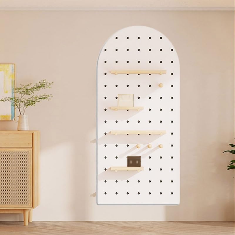 PFCDZDU Pegboard Combination Wall Organizer Kit, Adjustable Shelves & Hooks Modular Hanging, Wall Mount Display Panel for Bedroom Home Office(White,120x60cm-A)
