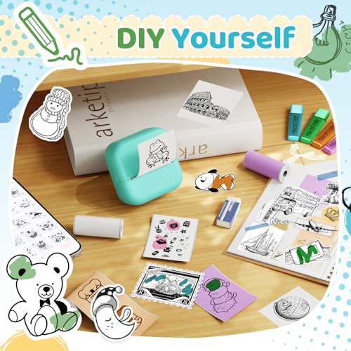 Image of Ponek Mini Sticker Printer, Print Pods Mini Thermal Sticker Printer M02X, Stickers Maker Machine for Kids, Student, Family, Green