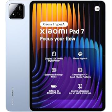 Xiaomi Pad 7 Tablet de 11,2" 3,2K (Snapdragon 7+ Gen 3, 8 GB RAM, 128 GB ROM, 4 altifalantes, WiFi 6E, bateria de 8850 mAh, carregador não incluído), azul (versão ES)