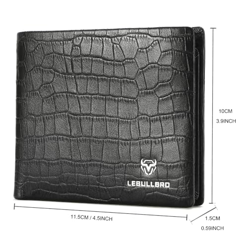 Mens Leather Wallet, Black Crocodile Pattern, RFID Blocking Business wallet, Bifold Purse, Cowhide Purse, Alligator Line, Credit Card Holder for Men with 12 Card Slots4