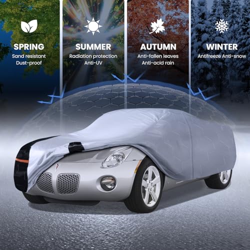 Image of Multi-Layer Car Cover Custom Fit for Pontiac Solstice(2005-2009), 100% Waterproof All Weather for Automobiles, Gift with Towel, Heavy Duty Car Covers for Rain Sun UV Protection with Door Zipper