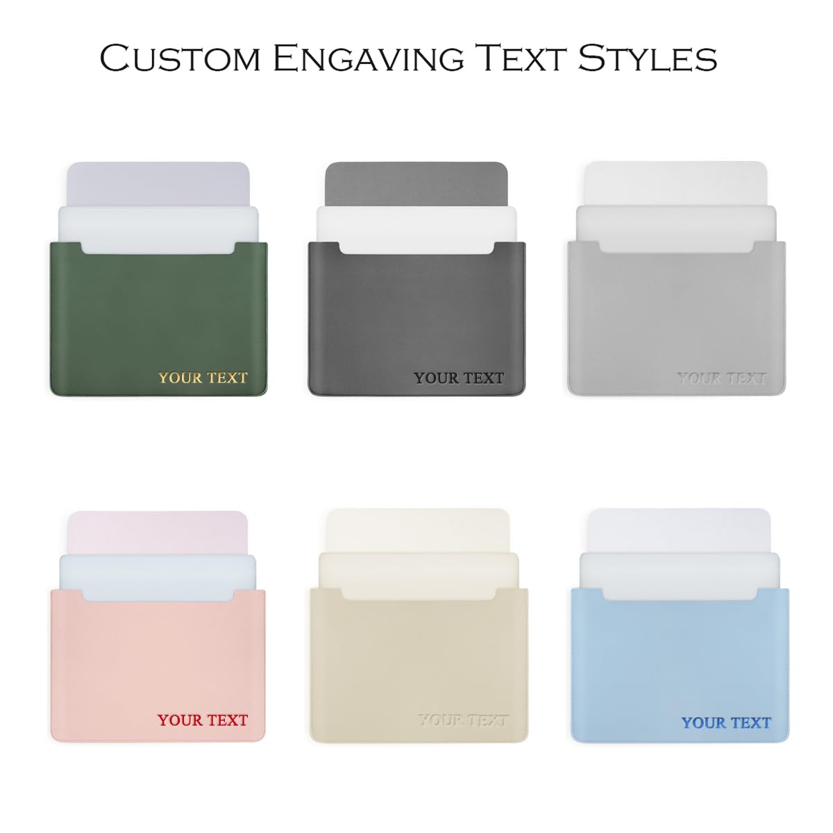 Customized Engraved Minimalist Lightweight PU Leather Laptop Sleeve for MacBook Mac Air Pro Mini 2010-2025 All Models,Colorful Text Engraving Custom,Leather Padded Portable Notebook Bag Case