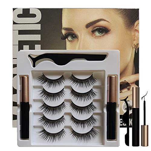 ROLANGINA Magnetic Eyeliner and Lashes Magnetic Eyelashes Kit with Tweezers.No Glue Reusable Silk False Lashes, Easier To Use Than Traditional eyelashes magnetic eyeliner. (SIZE:011)