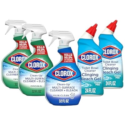 CLOROX Clean-Up Cleaner + Bleach1 Value Pack, Household Essentials, 32 Fl Oz Each, Pack of 3 Toilet Bowl Cleaner, Clinging Bleach Gel, Ocean Mist - 24 Ounces, Pack of 2