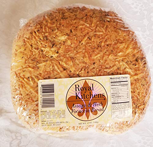 Asiago & Herb Focaccia 3 Pack of Individually Wrapped 12 oz Flatbreads by Royal Kitchen (Total of 36 oz)