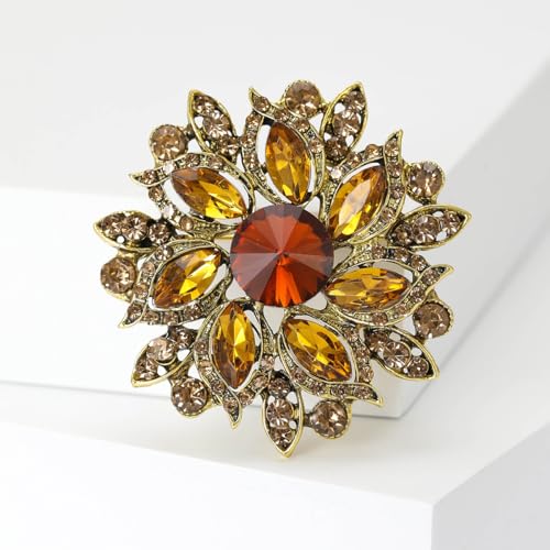 Image of Rhinestone Flower Brooch for Women Vintage Crystal Flower Brooch Pin Elegant Clothing Hat Bag Accessories Christmas Birthday Party Wedding Costume Jewelry