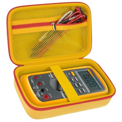 Image of Comecase Hard Case for Fluke 87V /88V /15B+ /17B+ and More Digital Multimeter | Hard Shell with Mesh Pocket & Elastic Strap, Stores Meter and Leads for Jobsite, Workshop and Travel, Yellow, Case Only