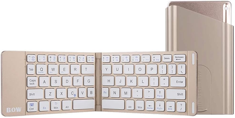 OFNMD Foldable Wireless Keyboard Bluetooth Rechargeable Laptop Tablet Mobile Phone Mini Ultra-Thin Alloy Portable (Color : Rich Gold)