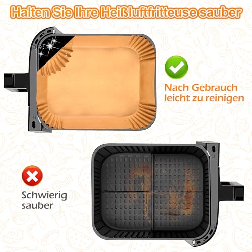 Hivio 220 Stück Airfryer Backpapier für Philips Dual Basket Airfryer 3000-serie 6L/3L, 5000-Serie 6L/3L,Heißluftfritteuse Zubehör für Philips NA350/00 NA550/00, Air fryer Zubehör