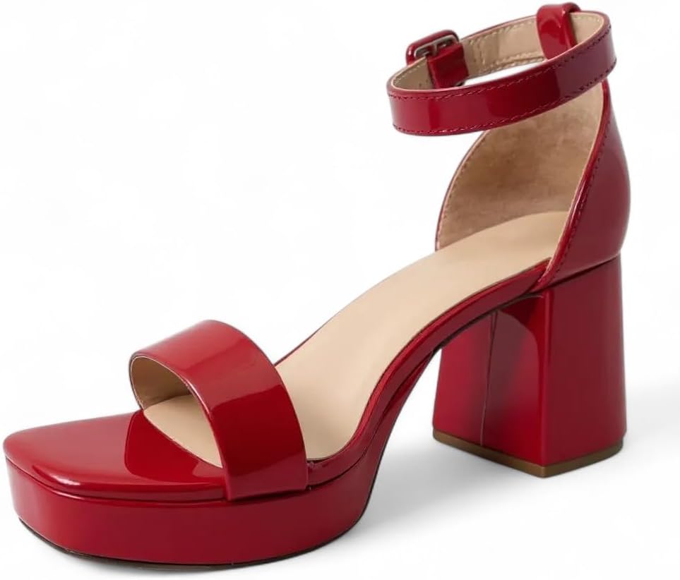ABSOLEX Women Open Toe Ankle Buckle Strap Platform Chunky Heel Sandals - Image 3