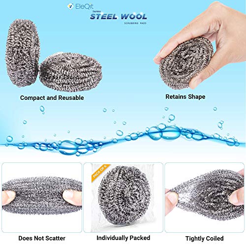 6 Pack Stainless Steel Wool Scrubber Sponge For Removing Tough Dirt, Grease, Oil Or Stains From Dishes, Pots, Stovetops, Drip Pan, Cookware, Kitchenware #TOP5