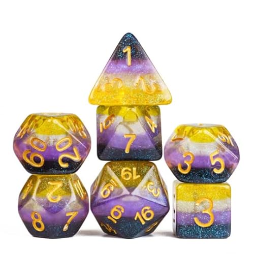 Nonbinary Flag Dice Set - Enby DND Dice Set - Gaming Role Playing Dice - Non Binary Pride Polyhedral Dice for Tabletop RPGs - Fantasy Role Playing Game Dice