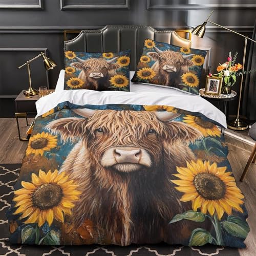Housse de couette vache des Highlands antiacarienne zippée 1 place - 2