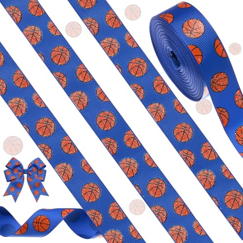Giegxin 10 Yards 7/8 Inch Basketball Ribbon Glitter Wired Edge Ribbon Sport Cheer DIY Crafts Fabric Ribbons Grosgrain Party Decorations for Team Hair Bow Lanyard Gift Wrapping(Navy Blue)