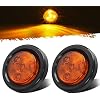 Partsam 2pcs [DOT Approved] 2" Round Amber 4 Led Clearance Marker Light for Utility Trailer Truck,w/Plug & Grommet