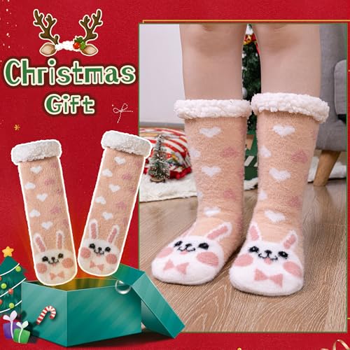 Image of WEVIAS Womens Slipper Fuzzy Socks Winter Thermal Cozy Warm Fleece Lined Non Slip Fluffy Thick Soft Sleep Cabin Socks With Grips