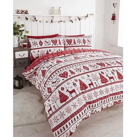 De Cama Noel Reversible Duvet Cover Set, Red, Single Cover