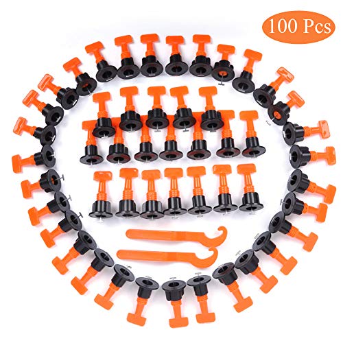 Preisvergleich Produktbild HOTOOLME Fliesen-Nivelliersystem, Fliesenausgleichsgerät, 100 Stück wiederverwendbare Fliesen Abstandshalter mit Spezial-Schraubenschlüssel, für Bauböden, Wände