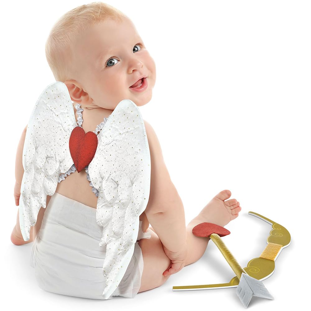 Wings, Felt Bow, & Plush Arrow Cupid Costume (Infant Size) 1 Kit - Breathable & Soft Material, Perfect for Baby's First Valentine's Day or Photoshoot
