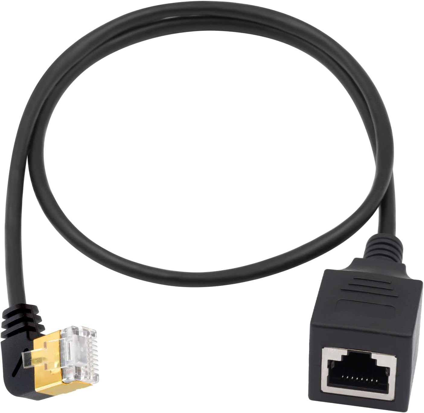 Duttek Cat8 90 Degree Ethernet Extension Cable, Extreme Thin Left Angled RJ45 Male to Female Network Cable, 40Gbps 2000Mhz High Speed for Computer Servers, routers, Switch Boxes ect.1.65FT/50CM
