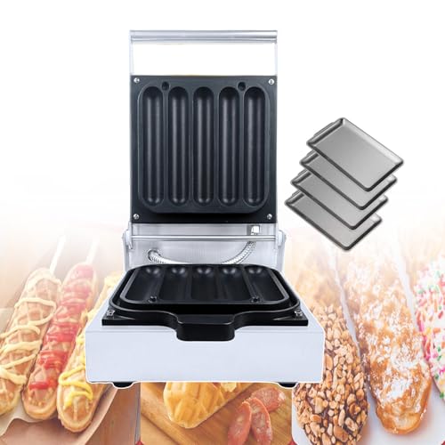 Commercial 5 Grate Waffle Iron, Electric Non-Stick Machine for Sausage Sticks with 6.8 * 1.2 Inch Baking Sheet, Stainless Steel Chicken Roll Machine for Easy Cleaning,