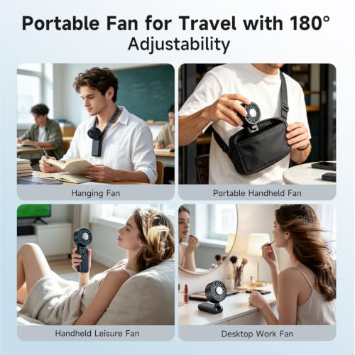 Image of 3-in-1 Portable Handheld Fan, personal fans portable rechargeable,6000mAh High-Speed Turbo Handheld Fan,100 Speeds Stepless Adjustment Mini Personal Desk Fan for Travel, Camping, Outdoor, Black