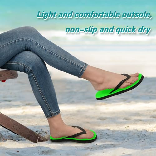 ATTX Neon Green Solid Color Flops Slip Sandals for Women Men, Beach Shoes Casual Thong Sandal（470）3