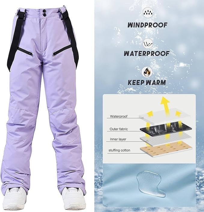 RIUIYELE Women's Detachable Ski Bib Pants Outdoor Windproof Waterproof Snow Pants Insulated Warm Pants - Image 6