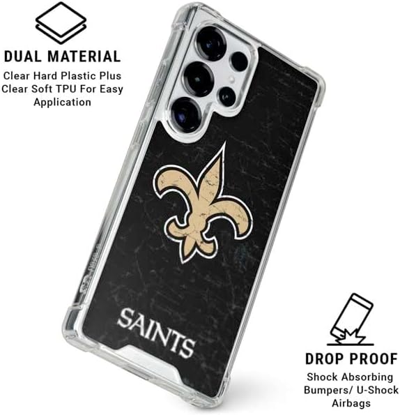 Skinit Clear Phone Case Compatible with Galaxy S25 Ultra - Officially Licensed NFL New Orleans Saints Distressed Design