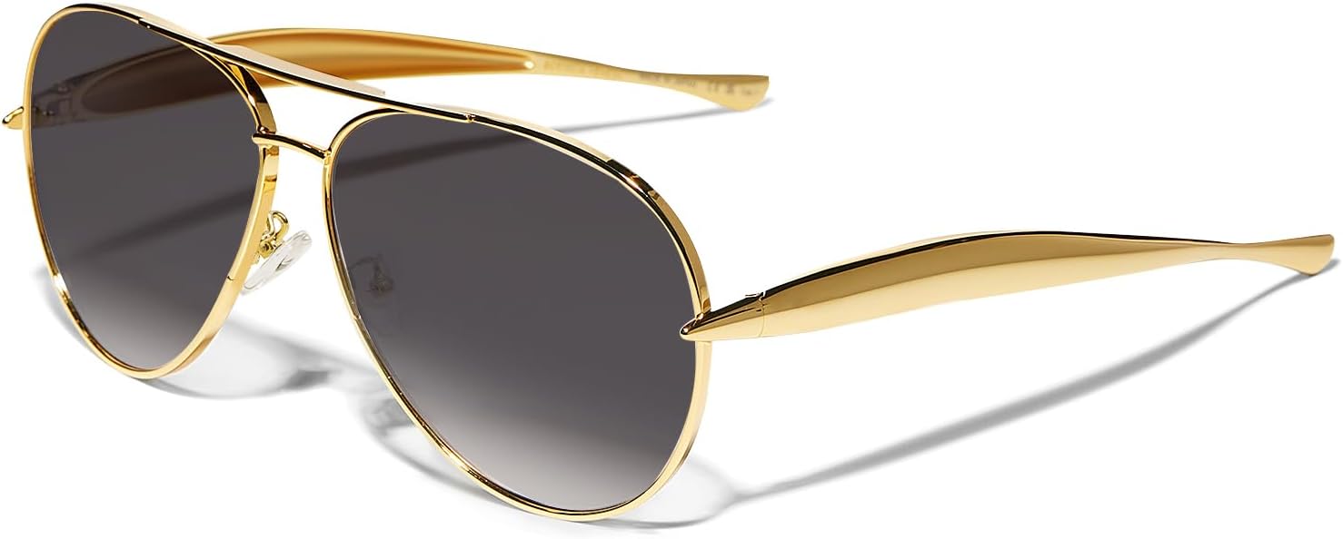 Retro Gold Aviator Sunglasses for Women Men, 2025 Metal Oversized 70s Aviators Sun Glasses