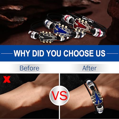 Retro Guitar Leather Bracelet for Man Women Unique Bead Braided Handmade Ethnic Tribal Cuff Multi-Layer Cords Wrap Music Shape Punk Rock Jewelry Gifts Wristband - Image 6