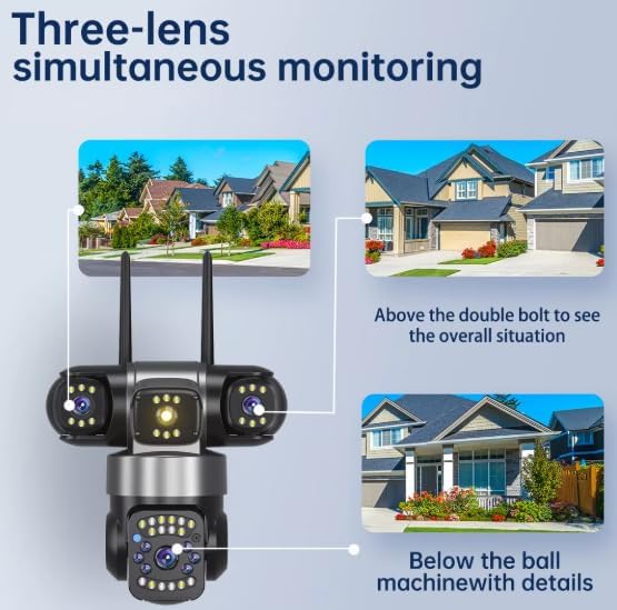 Image of DDLC 6MP Triple Lens PTZ CCTV Camera for Outdoor Security | 360 View | Color Night Vision | Motion Detection | Two Way Audio | Automatic Alert | Wireless Home Security with Mobile App V380 Pro