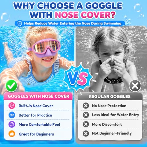 Image of Seago Kids Swim Goggles 2 Pack for 3-12, Anti-Fog Clear View,Toddler Goggles with Nose Cover Swimming Goggles