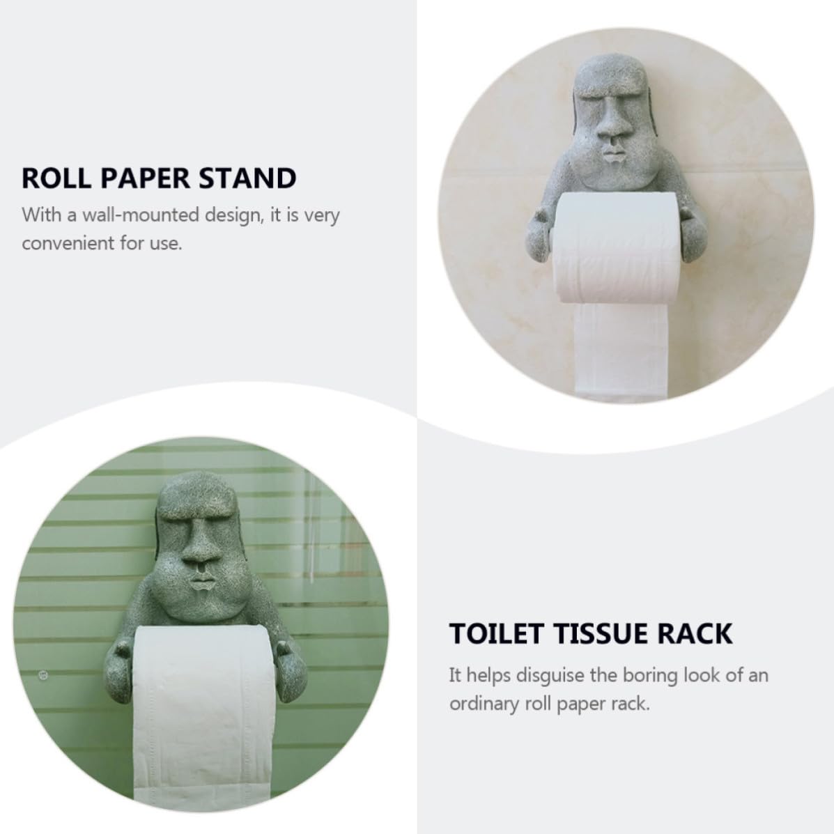 SHINEOFI Toilettenpapierhalter mit Moai Design Wandmontierter Rollenpapierhalter aus Kunstharz Dekorativer Wc Papierrollenhalter für Büros und Schlafzimmer