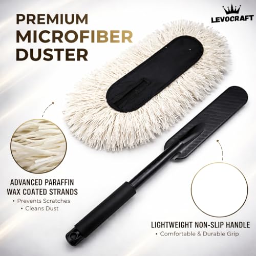 Image of Car Duster Microfiber for Exterior Cleaning - Premium Wax Coated Car Cleaning Duster Brush with Non Slip Handle, Scratch Free Car Dust Cleaner for Cars SUV Bike (with Storage Bag)