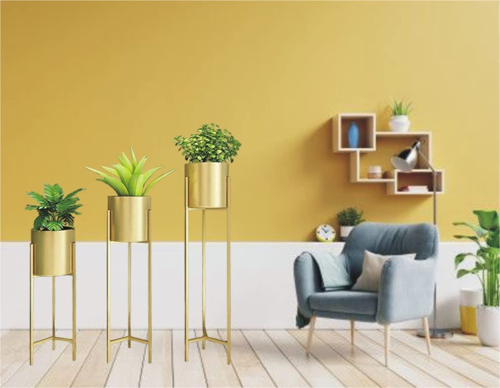 Nutech Impex Tall Metal Stand, Decorative Standing Flower Pot Holder Simple Home Living Room Creative Green Dill Flower Indoor Outdoor Terrace Patio Home Decor (Set of 3) (Gold) (B089G5M4J8) Amazon Price History, Amazon Price Tracker
