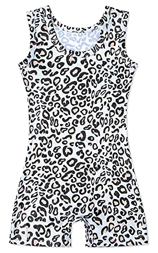 Leapparel Collants de ginástica para meninas dança balé curto peça única motoqueiro brilhante para 2