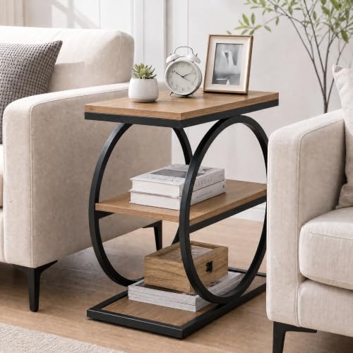 1Easylife Side Table, 3 Tier End Table, Small Accent Table, Natural Brown - Image 4