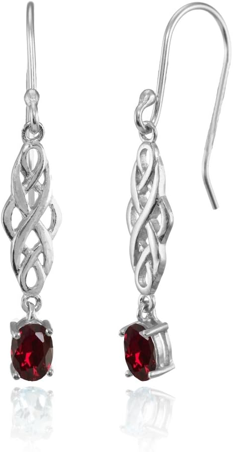 Sterling Silver Genuine or Created Gemstone Oval Celtic Knot Drop Dangle Earrings
