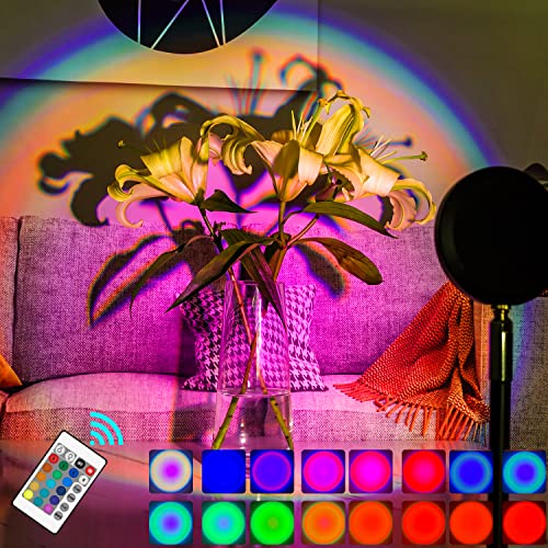 Sunset Lamp Projector for Room,LED Sunset Projection Night Light with Remote Control 16 Colors,Photography/Selfie/Home/Living Room/Bedroom Decor,Romantic Visual Sunset Projection Lamp